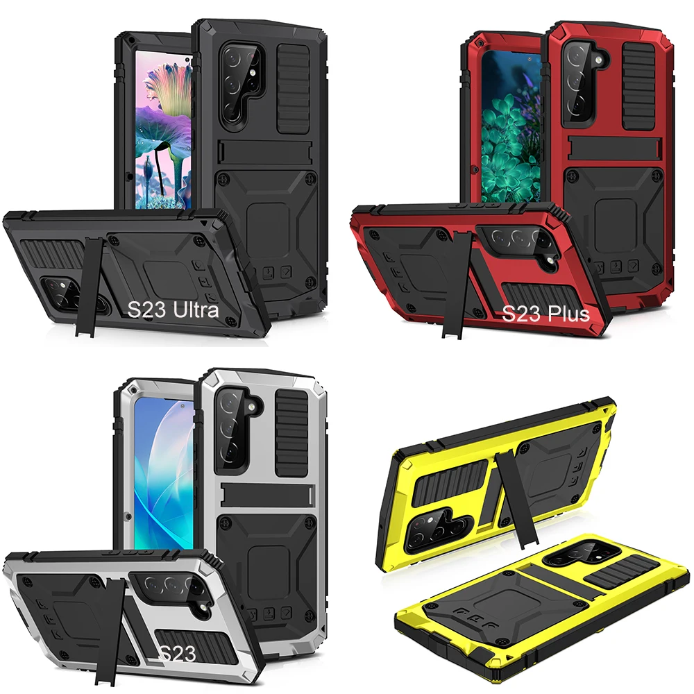 R-JUST Full-Body Armor Case For Samsung Galaxy S23 Ultra Plus Shockproof Rugged Cover Kickstand Metal Funda Built-in Protector