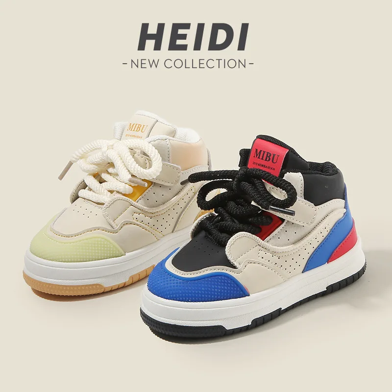 

2026 Spring New Kids High Top Sneakers Simple Versatile Girls' Casual Shoes Comfort Non Slip Boys' Thick Bottom Ankle Boots