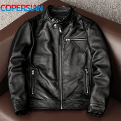 New trendy pure top layer soft cowhide genuine leather jacket men's slim-fit stand-up collar leather jacket coat