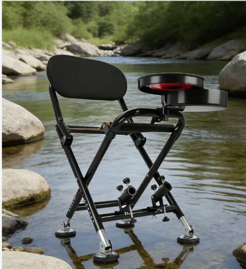 Fishing Chairs, All-Terrain Ultra Light Foldable Adjustable Angling Bench, Portable Wild Fishing Gear 8-Gear Retractable Legs