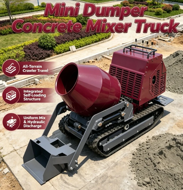 Customized Mini Concrete Mixer 300L Crawler Dumper Hydrostatic Track Drive System Diesel Engine High Efficiency Pump Motor