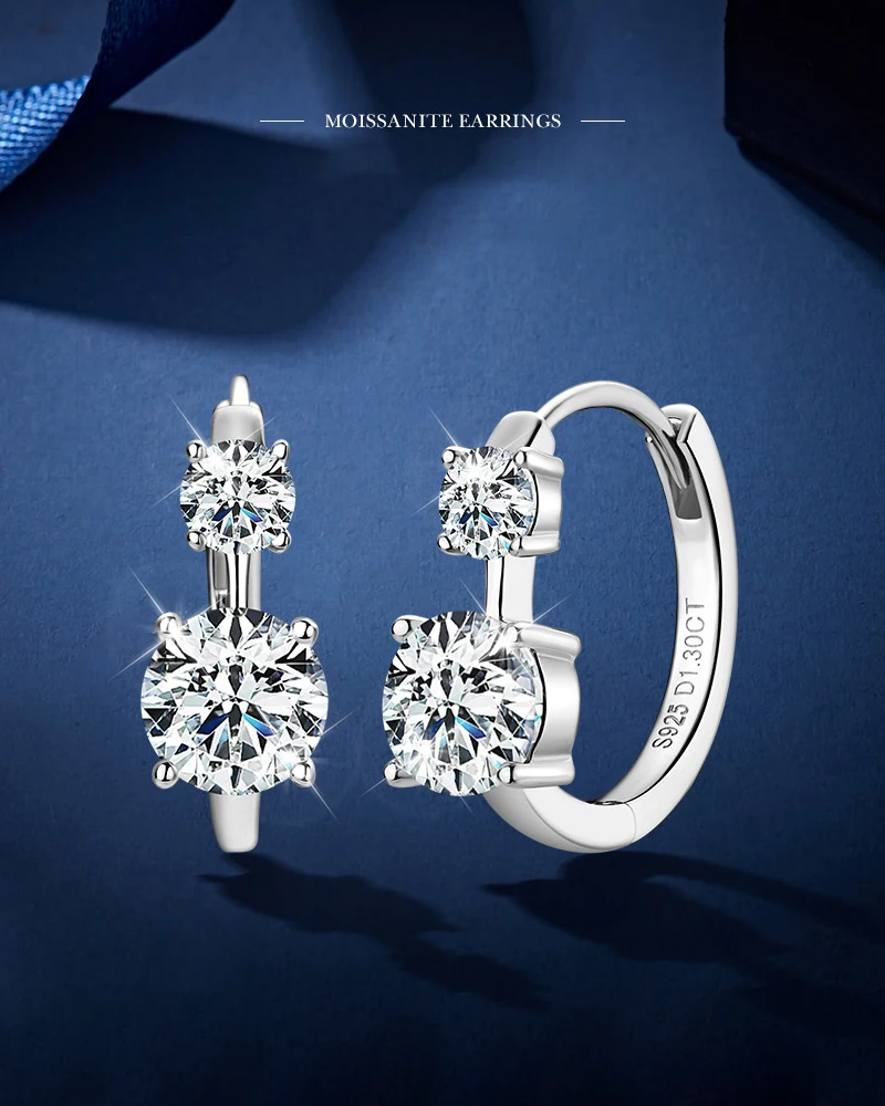 

D color Moissanite Hoop Stud Earrings for Women Real 925 Silver Wedding Jewelry Gift 18K Plated with Certificate