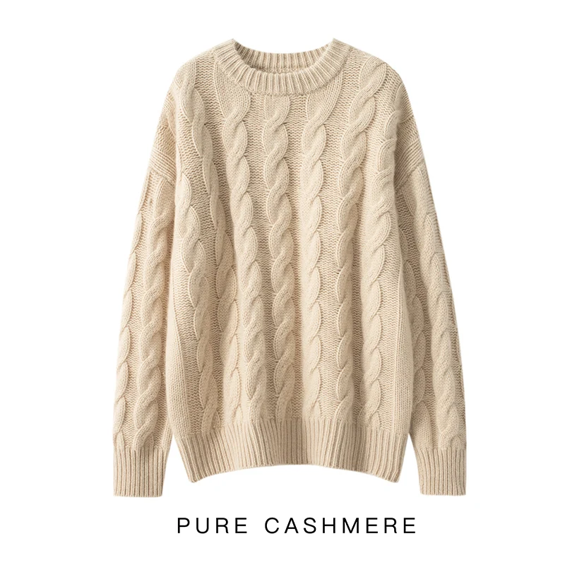 2022 Hot Sale Autumn Winter 100% Pure Cashmere Sweater O-neck Women\'s High Quality Soft Female Loose Thickened Knitted Pullover