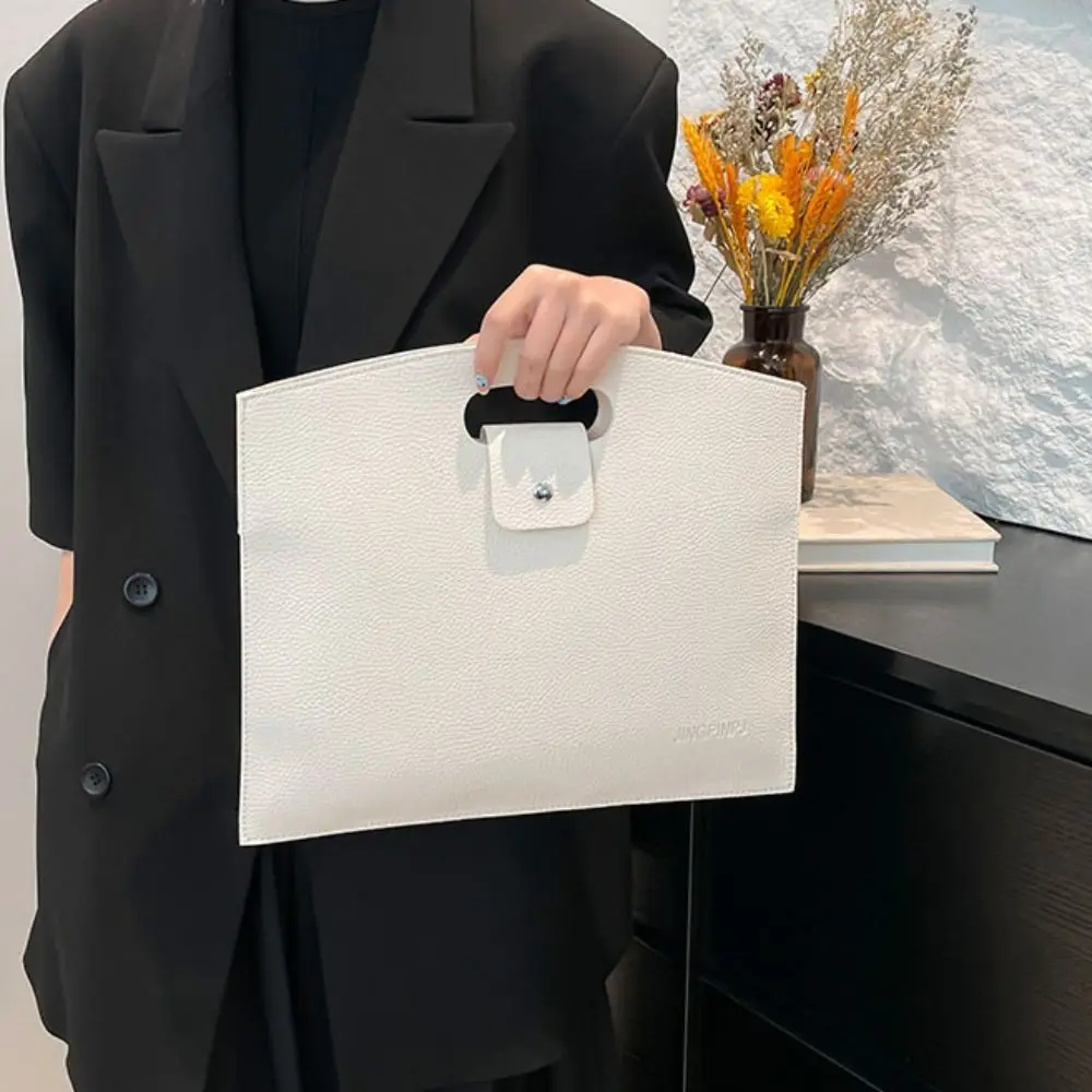 

Fashionable PU Office Document Tote Bag Large Capacity Laptop Bag Computer Bag Solid Color Handbag File Bag Girls