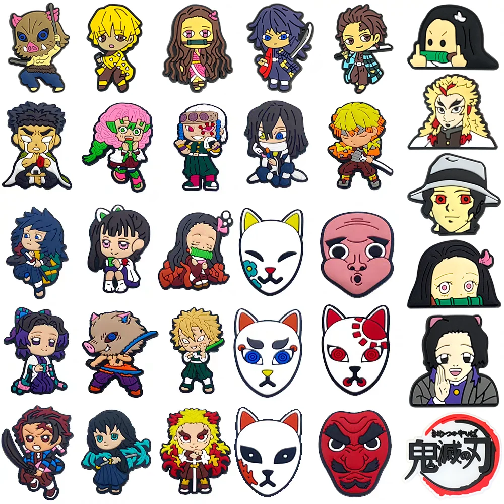 31pcs Demon Slayer Anime Ghost Shoe Charms PVC Garden Slipper Buttons Cartoon Accessory Japan Style Birthday Gift Ideas