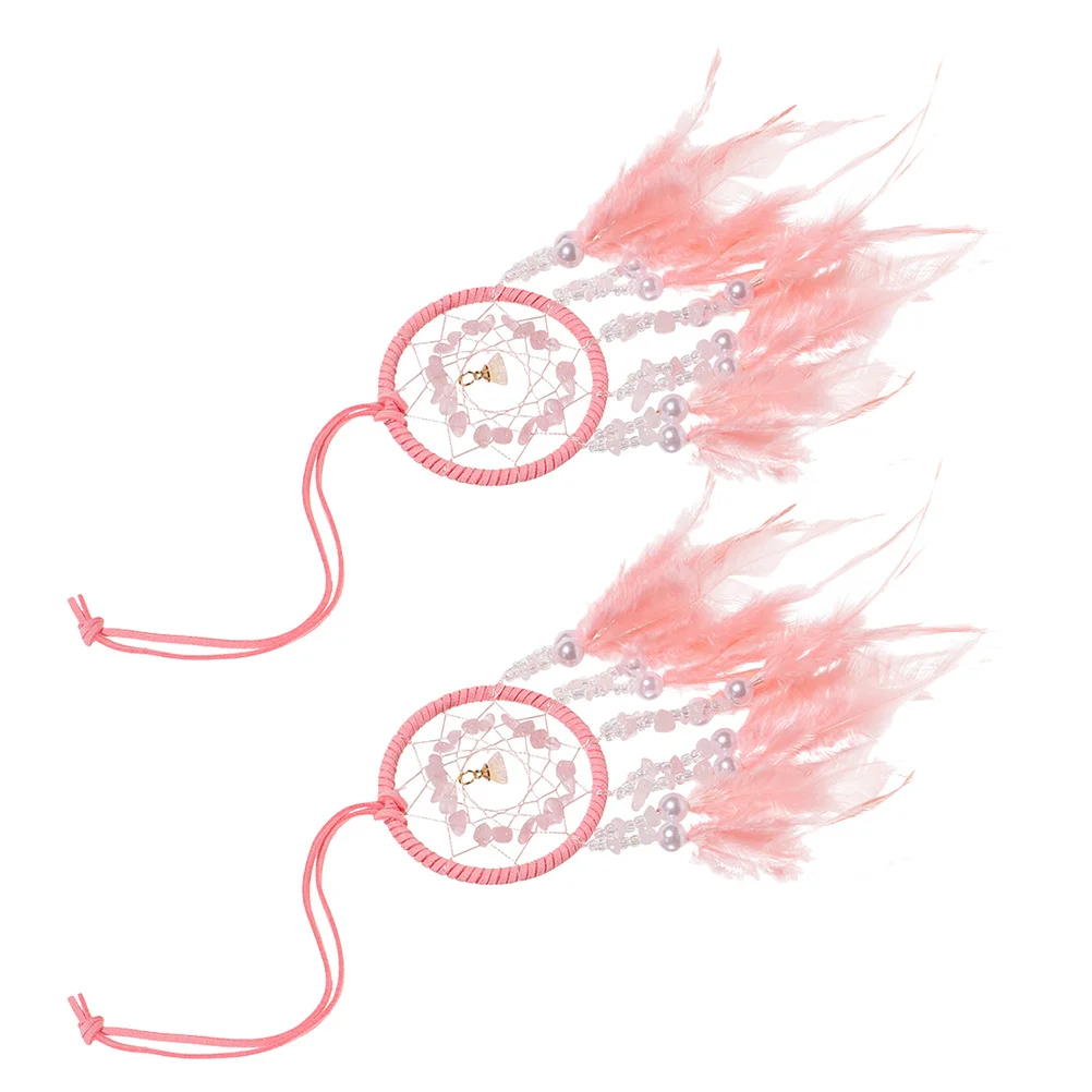 

2Pcs Handmade Crystal Stone Dreamcatcher Car Hanging Ornament Boho Rearview Mirror Interior Decor Accessories Boho Car Decor