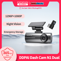DDPAI Dash Cam  N1 Dual Front & Rear Recording NightVIS 1296P Dash Cam Recorder Car DVR   App Control