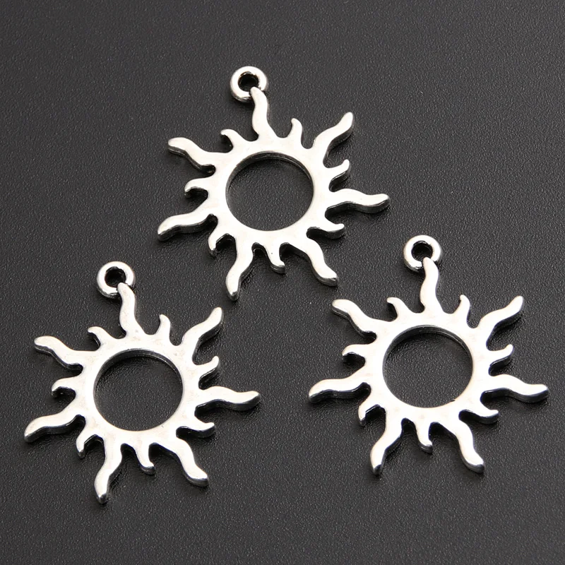 25pcs Silver Color 27x24mm Lovely Hollow Sun Charms Nature Pendant Fit DIY Handmade Jewelry Making Metal Alloy Accessories