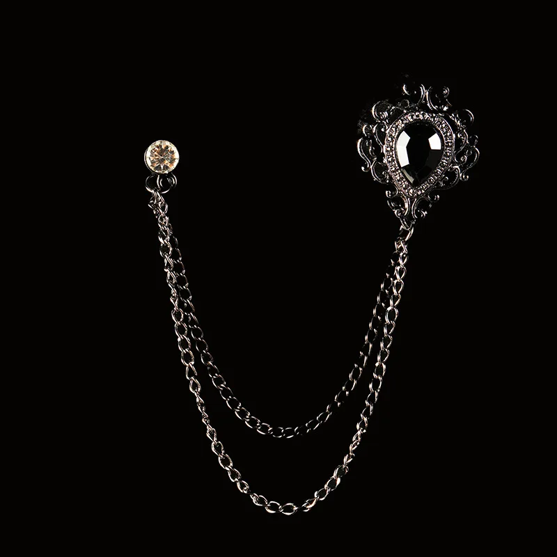 SKEDS Fashion Rhinestone Men Classic Chain Brooches Suit Jewelry Vintage Crystal Decoration Banquet Brooch Badges Pin Corsage