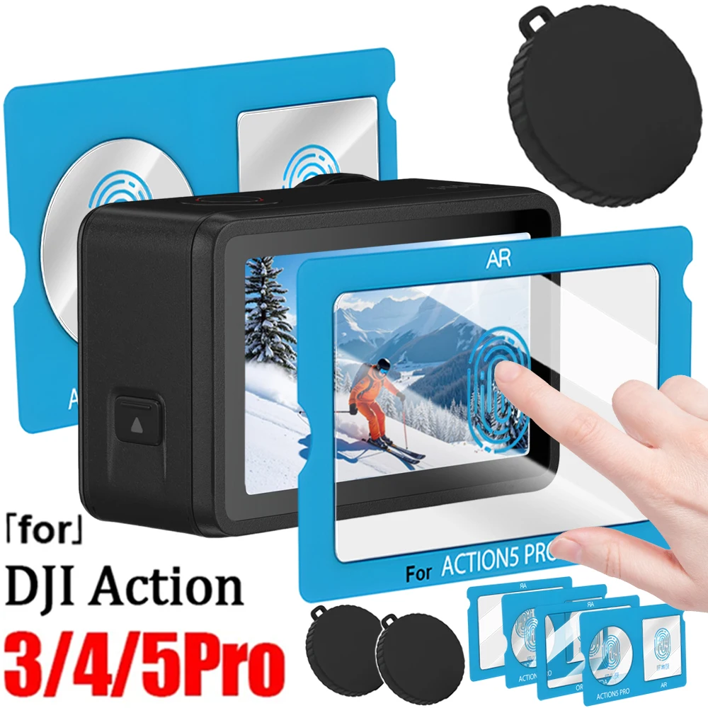 

Простая в установке защитная пленка из закаленного стекла для DJI Osmo Action 5 Pro 4 3, силиконовая крышка объектива HD, передняя и задняя защита экрана