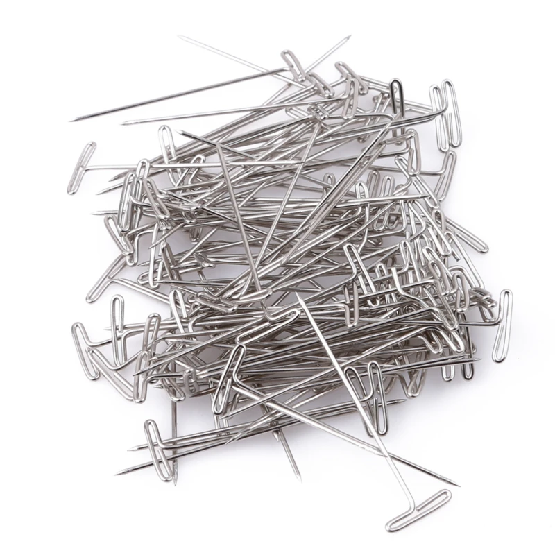 50/100 قطعة 27/32/38/45/50 مللي متر T دبوس الإبر شعر مستعار صنع T دبابيس لحجب الحياكة أحجام متنوعة T-دبابيس الفولاذ المقاوم للصدأ