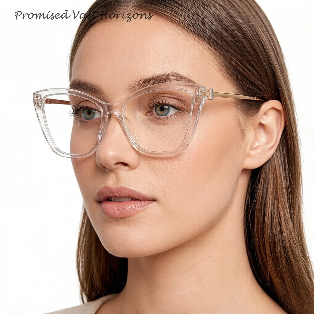 TR Transparent Diamond Decorative Metal Temples Fashionable Women Eyeglass Anti Blue Light Popular Plano Lens Eyewear Frames
