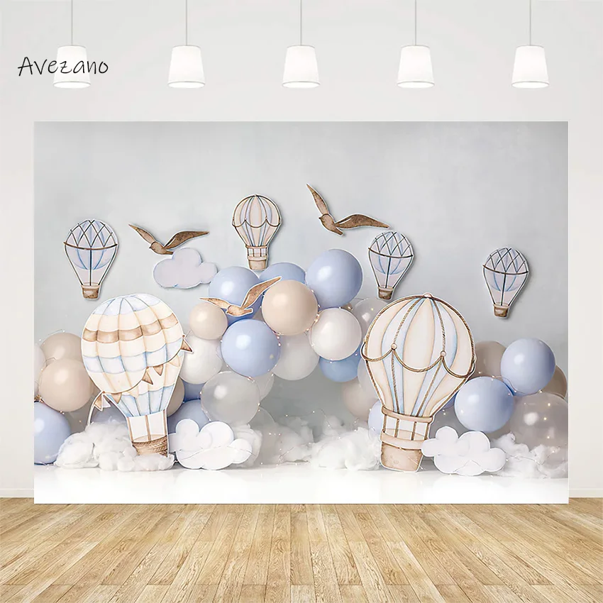 

Avezano Photography Background Blue Sky White Clouds Hot Air Balloons Stars Kids Birthday Portrait Backdrop Photo Studio Decor