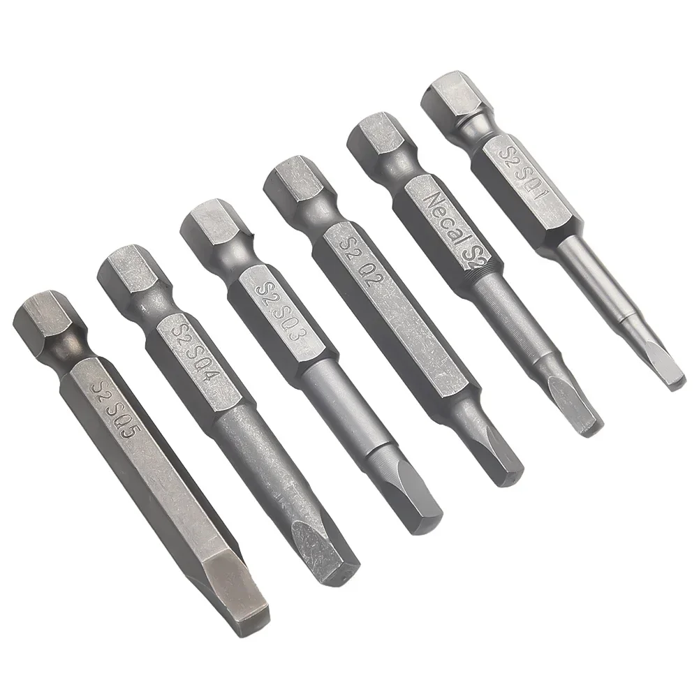 6pcs 50mm Magnetic Square Head Screwdriver Bits 6.35mm Shank SQ1 SQ2 SQ2.74 SQ3 SQ4 SQ5 For Electrical Electrician Hand Tools