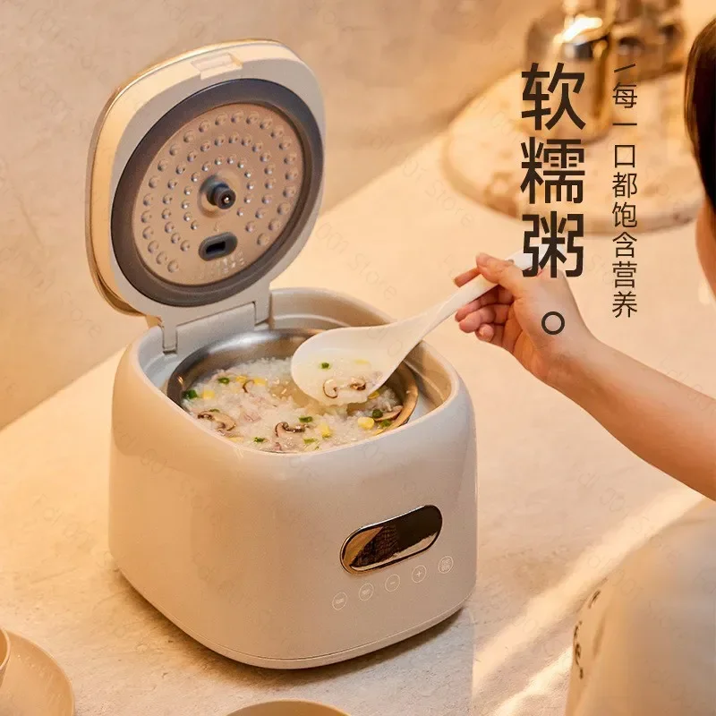 Compact Mini Electric Rice Cooker Stainless Steel Non Coating Inner Pot Rice Soup Separation 2 to 3 Persons Household Cooking