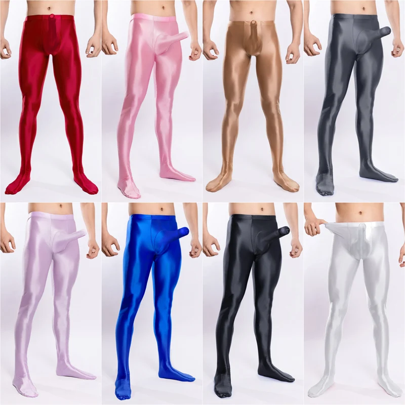 Men's shiny pantyhose Mens Stretchy Long Johns Hot Pilates Pants Bulge Pouch Base Pants Sports Leggings Fitness Long Underpant