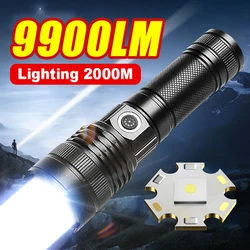 2000M Ultra Powerful Led Flashlight High Power White Laser Torch Built-in Battery Super Bright Flashlights Rechargeable Lantrens