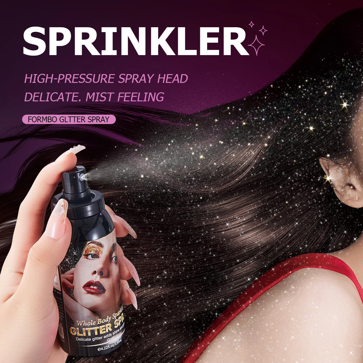 1 garrafa/120ml spray de glitter cosmético spray de alto brilho natural tridimensional brilho de longa duração
