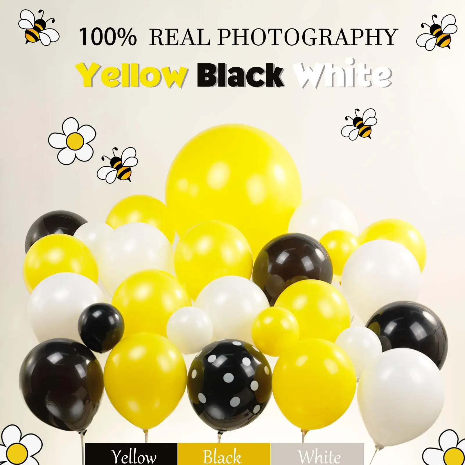 116pcs Cute Bee Balloons Yellow White Garland Arch Kit Birthday Baby Shower Theme Animal Party Decoration Monther\'s Day Globos