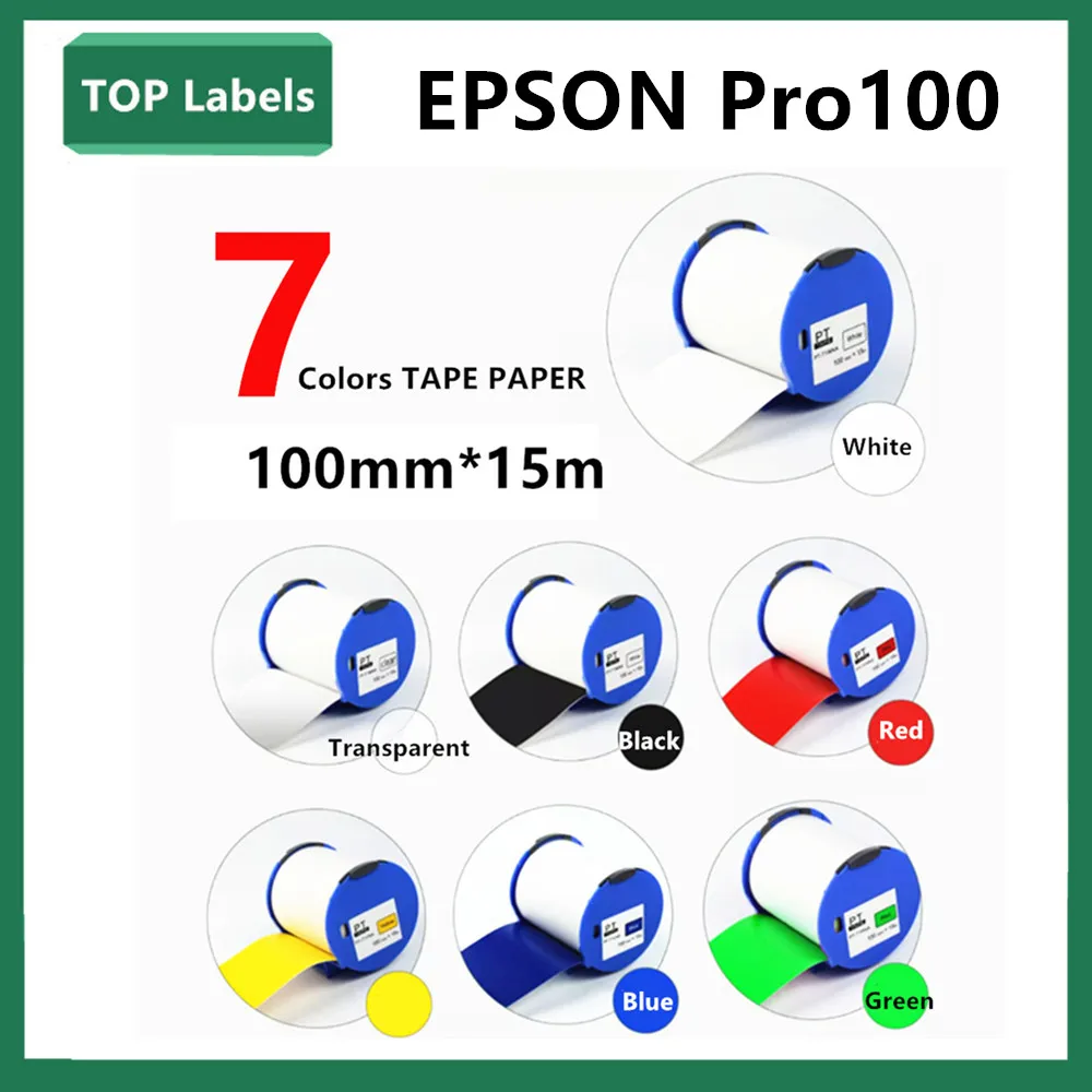 100mm*15m Pro PaperTAPE7 Colors PRO-100 Ribbon Papers stickers For EPSON Pro 100 Wide Label Machine Color Printer