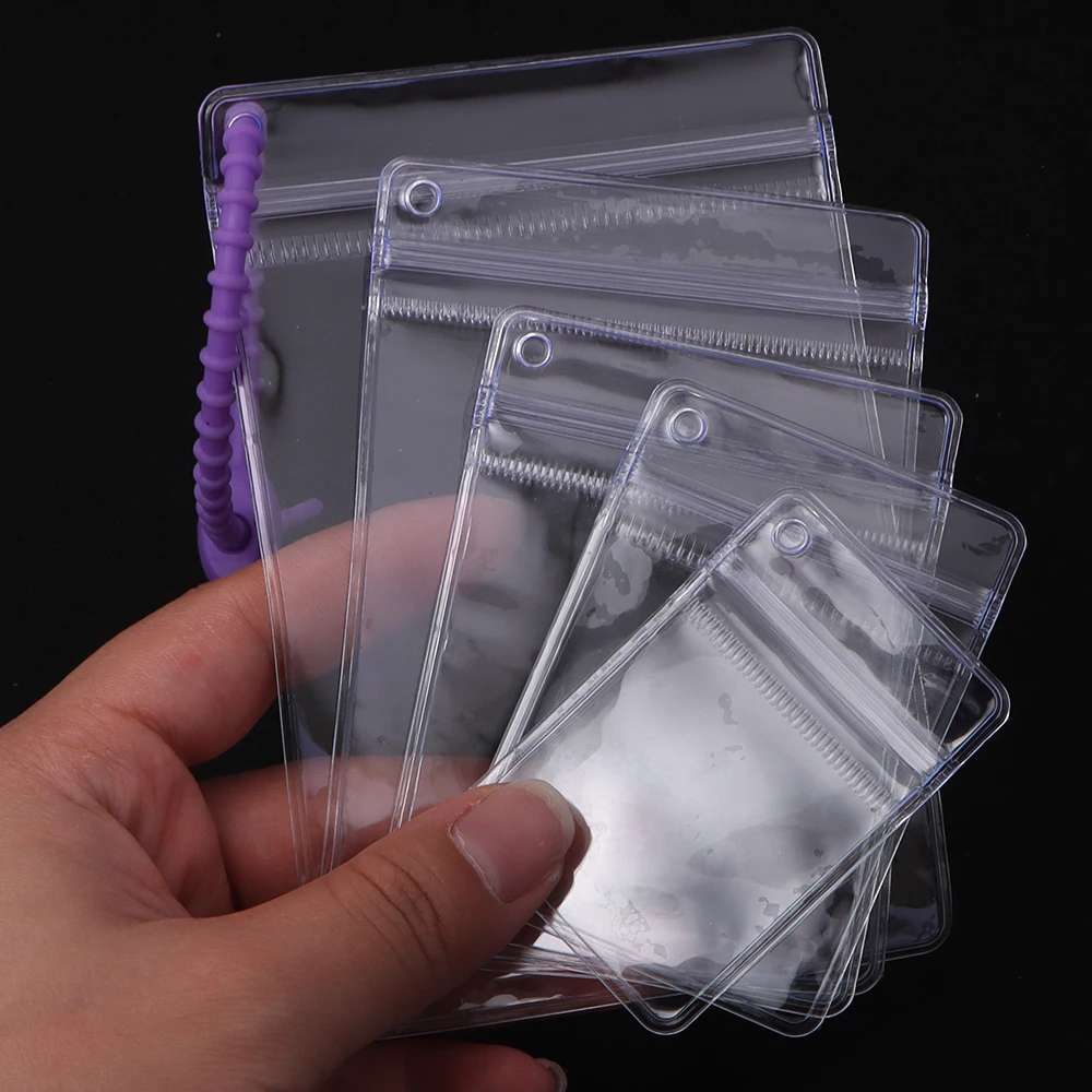 10pcs/lot Transparent PVC Self Sealing Jewelry Packaging Bags Clear Hanging Plastic Pouches For Jewelry Beads Photo Card Storage