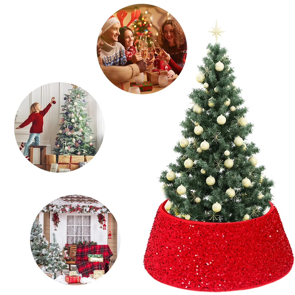 Collapsible Christmas Tree Skirt Nonwoven Foldable Tree Surround Base Sparkling Sequins Tree Skirt for Christmas Tree Decor