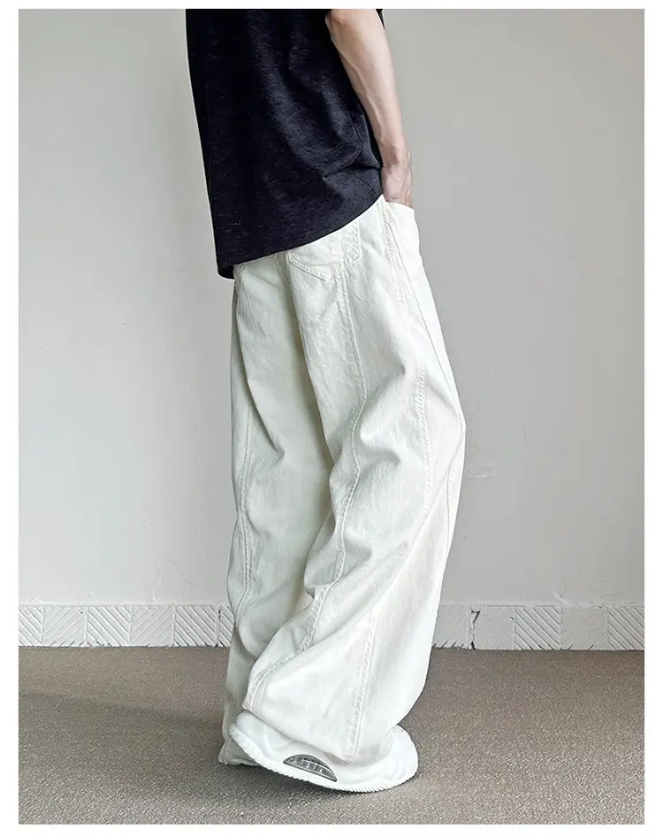 American High Street Baggy Straight Pants, Advanced Sense of Plankton, Jeans Branco Bonito para Homens