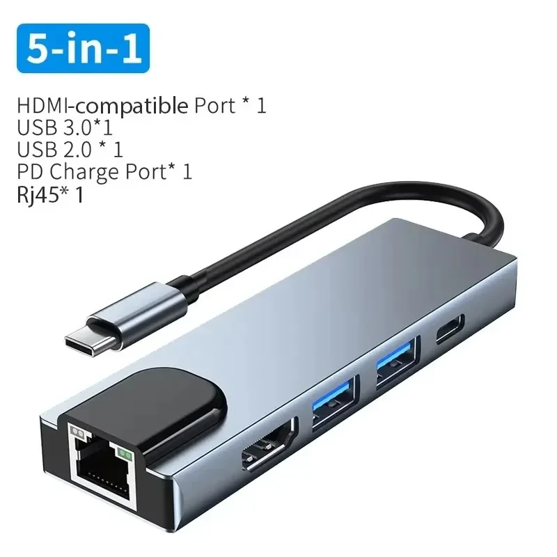 

Adaptateur HDMI USB C 4K 5 en 1 avec port Ethernet, 100 W PD, ports USB 3.0 et 2.0 Chromebook, XPS et dispositifs USB C