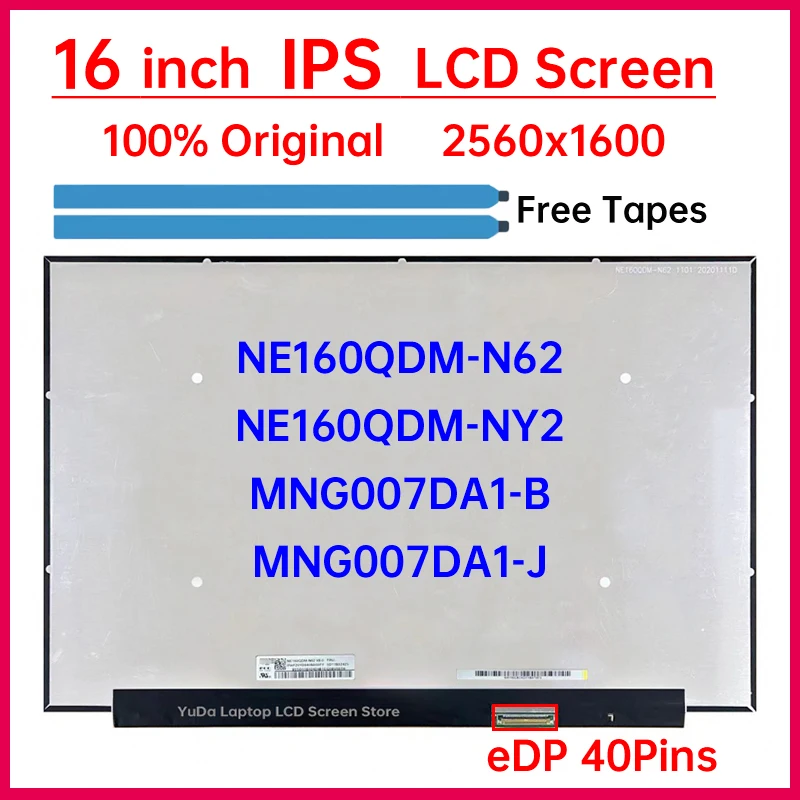 16 Inch LCD Screen NE160QDM-N62 NE160QDM-NY2 MNG007DA1-B MNG007DA1-J For Lenovo ideapad 5 Pro 16IAH7 16ARH7 Display Matrix Panel