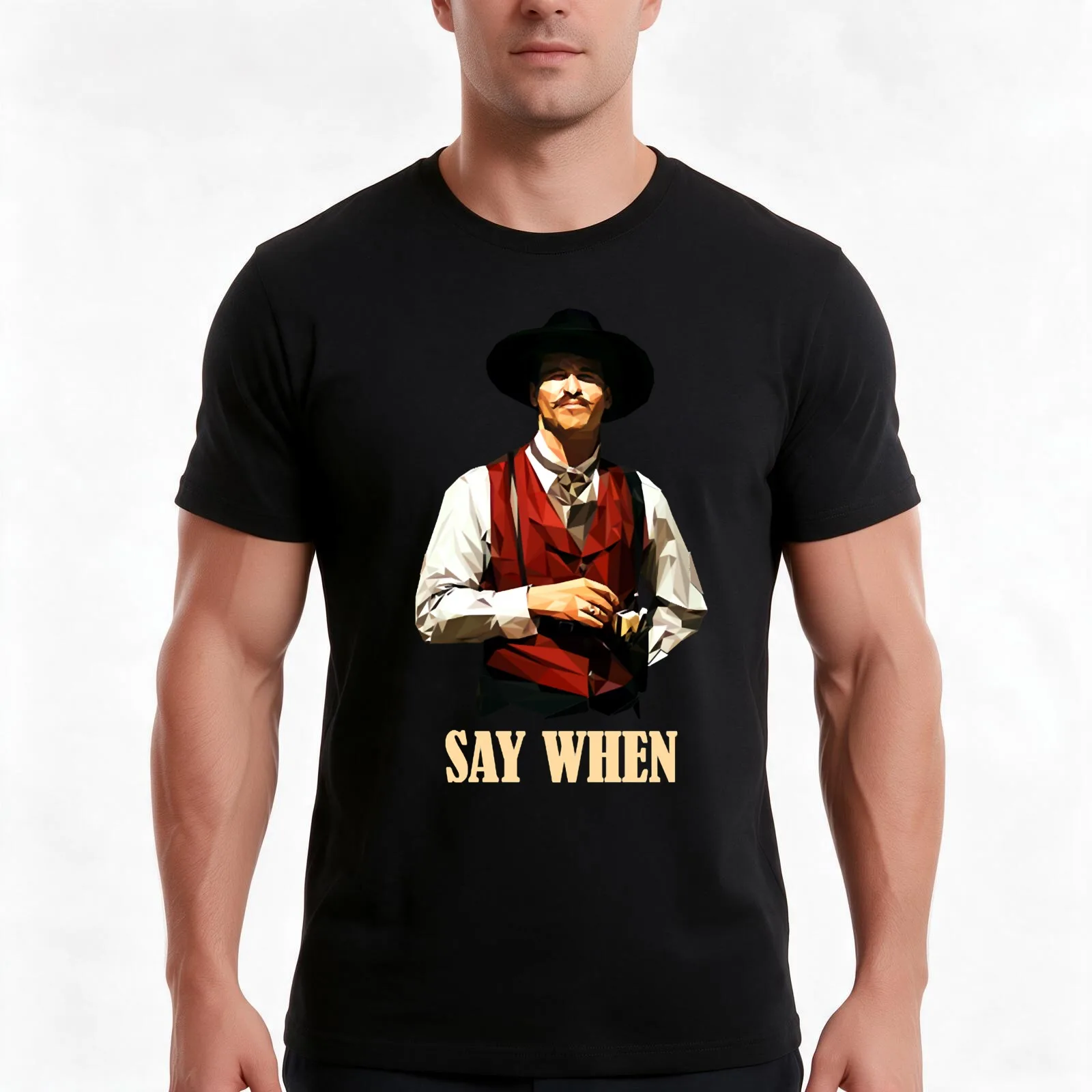 D o c Holliday Say When T-Shirt, Summer Casual Cotton Tee, Oversized Streetwear Tops, Vintage Graphic Print, Unisex Men Women