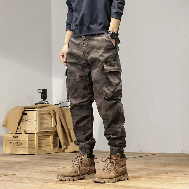 HKSH Spring New Men Tide Dark American Style Vintage Cotton Chic Multi-Pocket Trend Jogger Cargo Pants Versatile Stretch HK20468