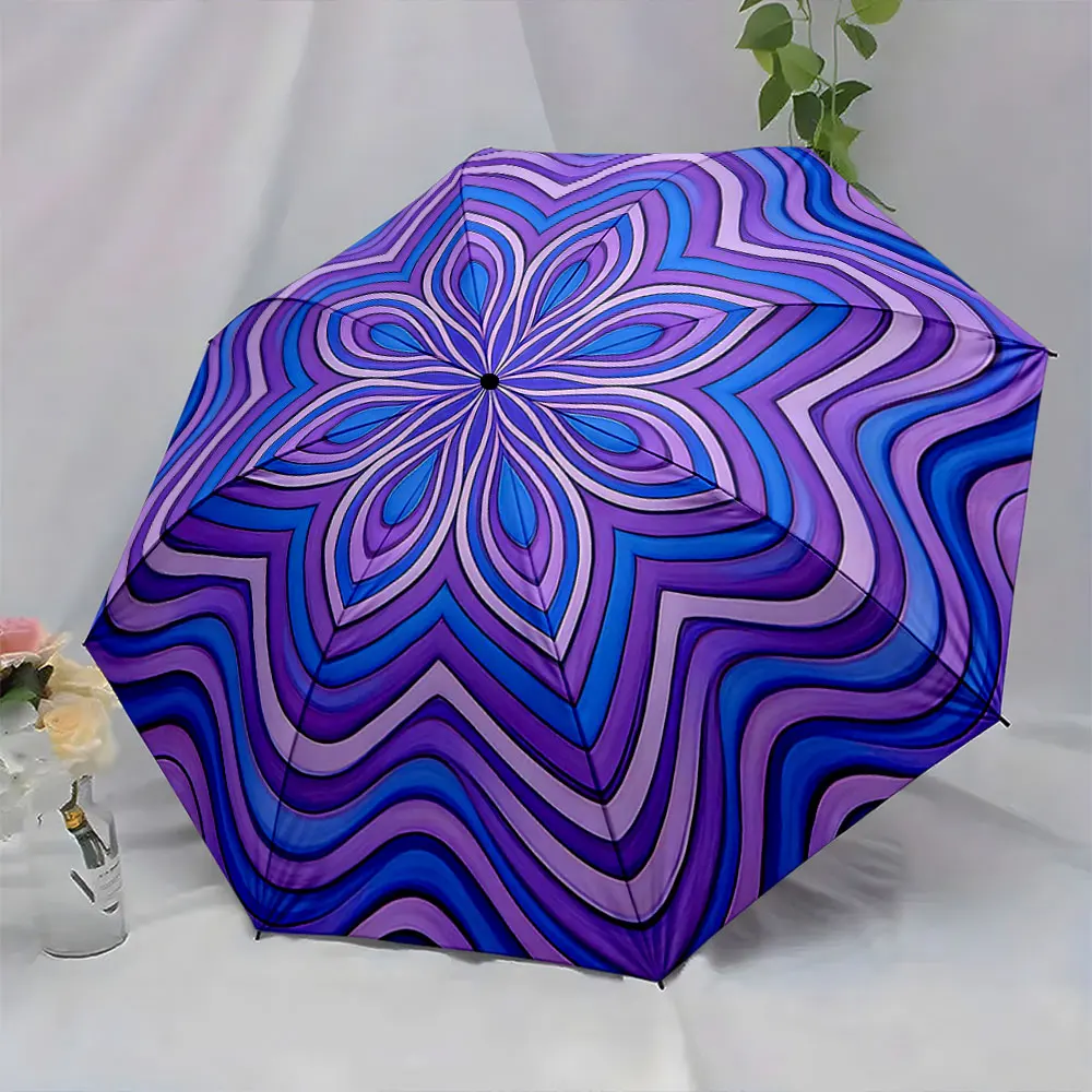 1PC Vibrant Umbrella with Mesmerizing Optical Patterns Print 8 Iron Ribs Folding Umbrella Auto-Open Fashion Sunshade