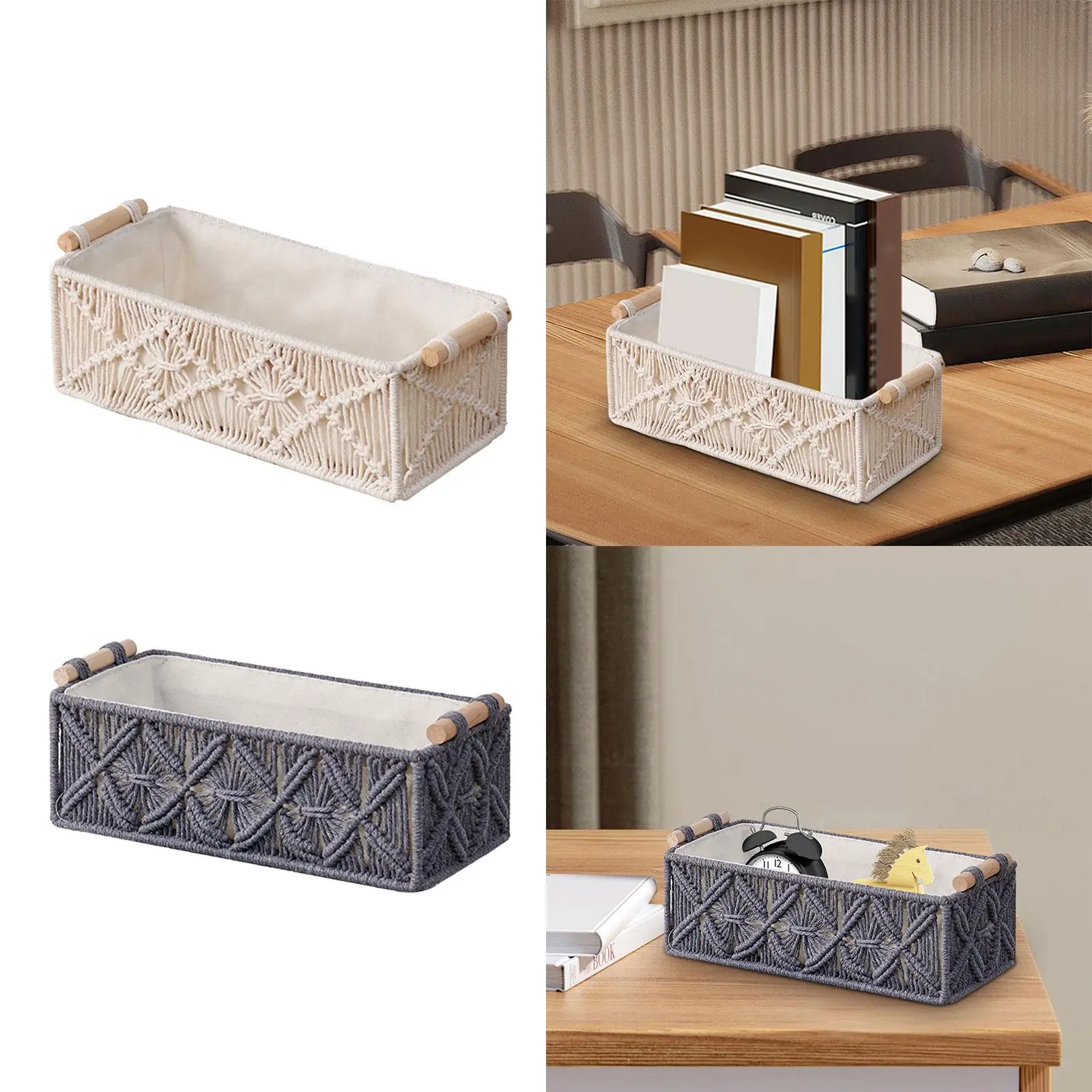 Woven Basket with Handles Handwoven Cotton Rope Storage Basket for Living Room Countertop Dresser Vanity Table Cosmetics