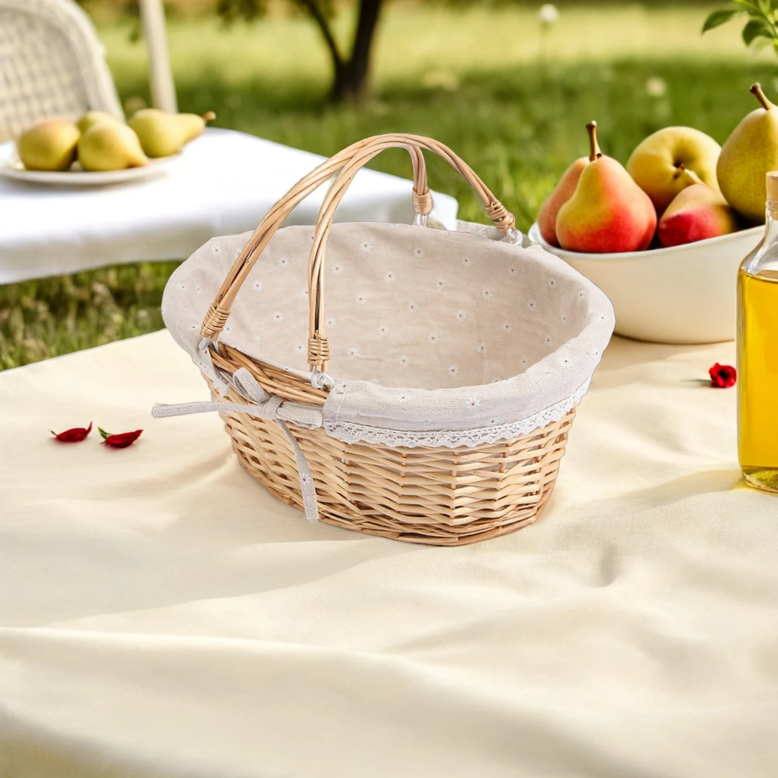 

Handwoven Willow Picnic Basket with Adjustable Handle for Flower Girl Wedding Bridal Floral Display Storage Organizer