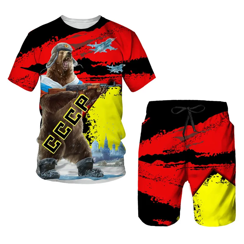 Trainings anzug cccp russische 3D-Druck T-Shirt Shorts Sets 2 Stück UdSSR Sowjetunion Stil Streetwear übergroße Sportswear Anzüge