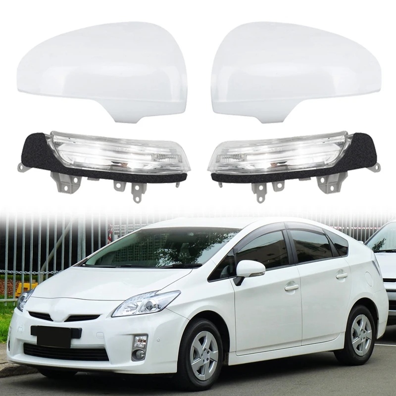 1Pair Car Rear View Mirror Cover Cap With Turn Signal Flashing For Toyota REIZ Prius 2010 2011 2012