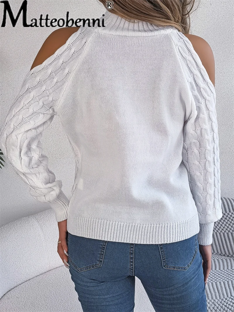Women Elegant Half High Neck Pullover Jumper College Style Rhombus Sweater Autumn Winter Casual off Shoulder Knitwear Streetwear