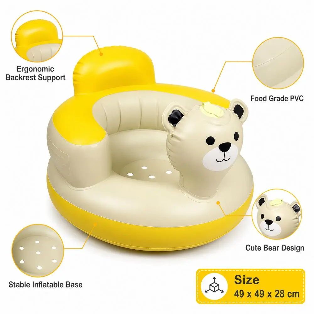 Bear Design Inflatable Seat Backrest Support Soft Cushioning Sitting Training Seat Safe Non-Toxic Inflatable Chair