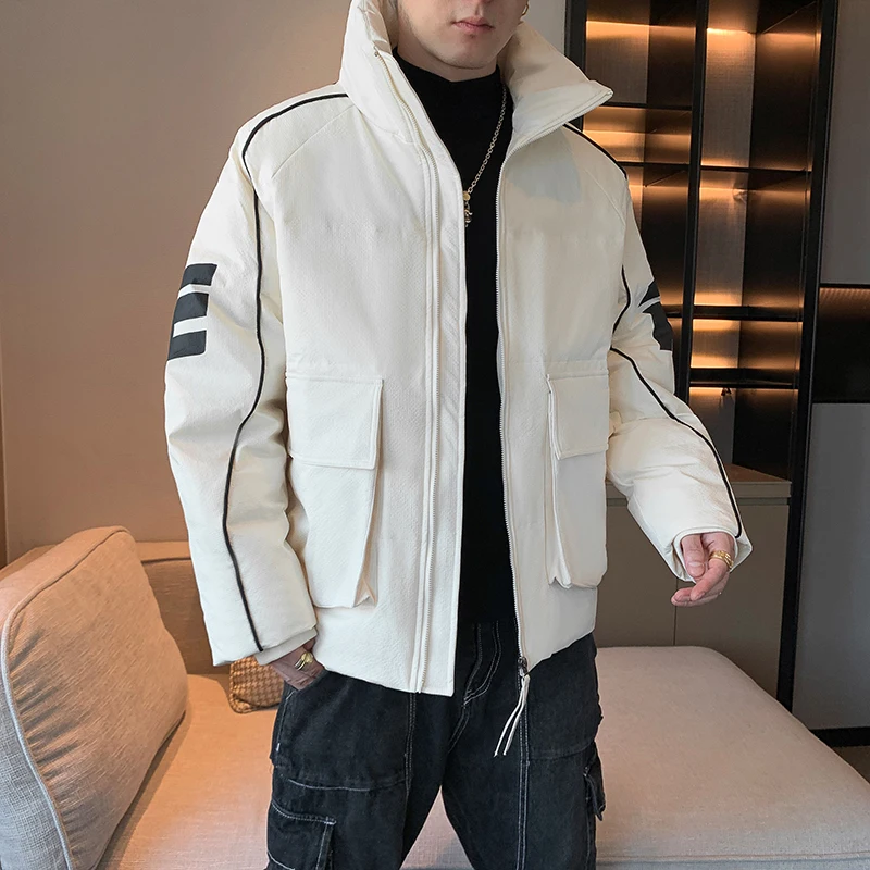 

Trendy ort Puffer Jaet Men's Winter Thiened Casual Loose Stand Collar Warm White Du down Winter Outerwear