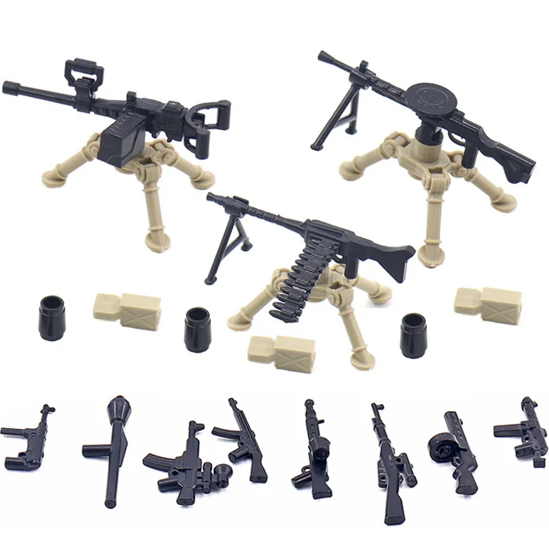 WW2 Soldier Figure Weapon Building Blocks M252 Mortar Gatling Heavy Machine Gun MG34 Browning Bricks Military MOC Toys Kids J053