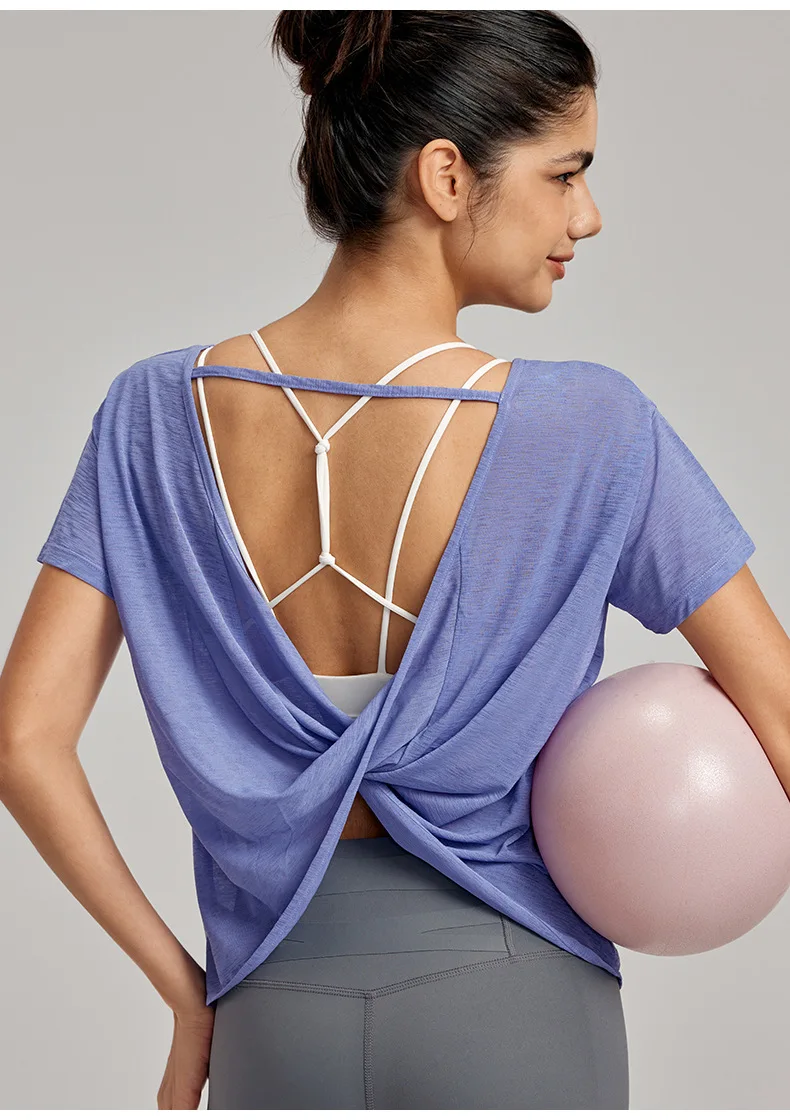 

Women's Yoga Cover-Up Shirt Summer Lightweight Loose Fit Sports Blouse Sexy Backless Gym Shirt - Breathable Sheer Mesh Top