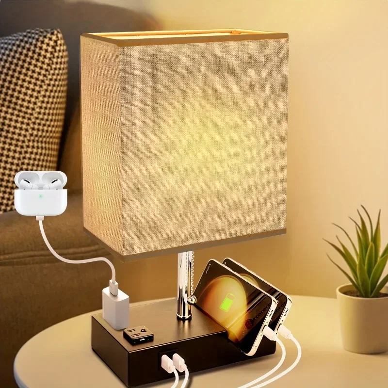 Knob Dimming Decorative Table Lamp Mobile Phone Holder Wireless Charging Bedside Lamp Simple Bedroom Night Light  Reading Lamp