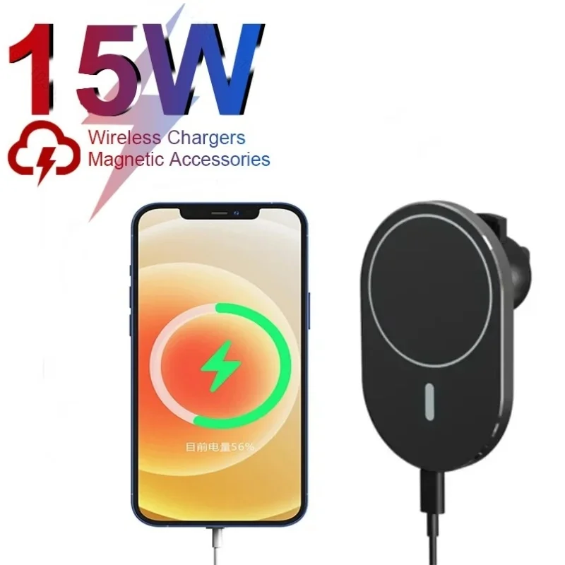 

15W Magnetic Wireless Charger Super Fast Car Charge For Macsafe for iPhone 16 14 15 Pro Max Mini Air Vent Car Phone Holder Stand