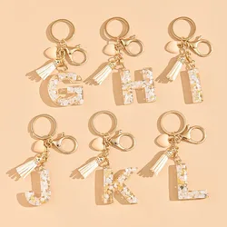White Heart Tassel Letter Keychains Resin A-Z Name Initials Pendant Fashion Car Keyring Handbag Decor for Women Birthday Gift