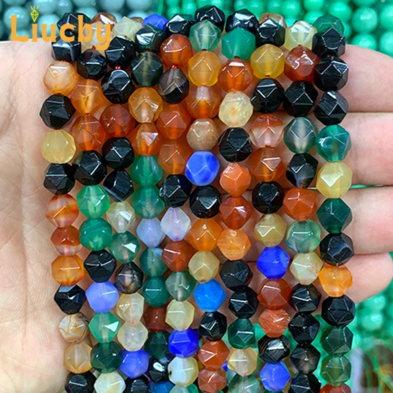 Perline di diamanti agata colorata sfaccettata in pietra naturale accattivante per la creazione di gioielli accessori per collane fai da te 15 "filo 6/8/10MM