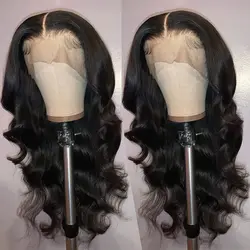 Peruki syntetyczne typu Body Wave 13*4, koronkowa peruka z przodu, długa, bezklejowa koronkowa peruka z wstępnie oskubaną linią włosów naturalnych i dziecięcymi włosami