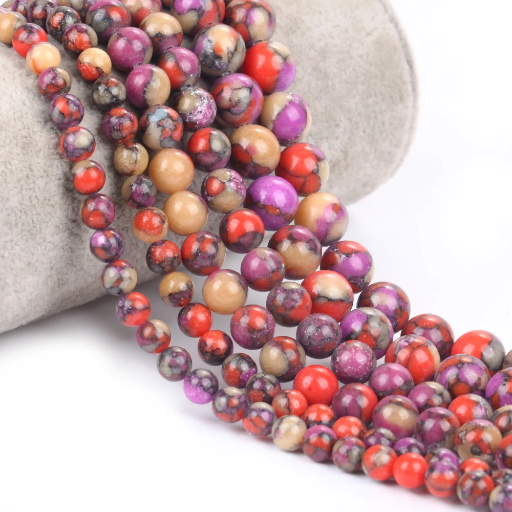 Purple Red Khaki Tang SanCai Turquoises Stone Beads Round Loose Beads For Jewelry Making DIY Bracelet Necklace Handmade 6/8/10mm