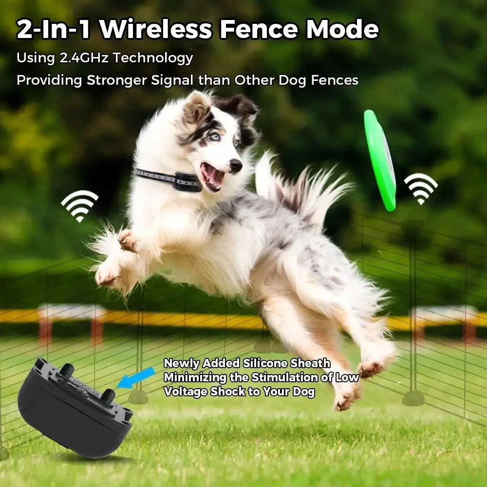 Imagem -03 - Dog Wireless e Training Collar Cerca Elétrica com Controle Remoto Alcance Ajustável Impermeável Reflexivo ao ar Livre em 1