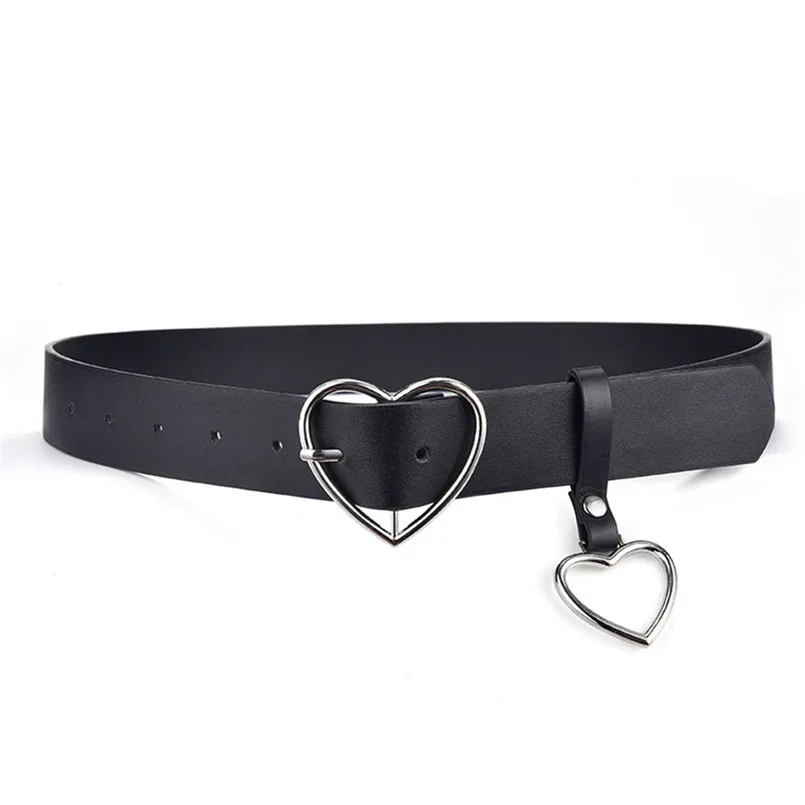 Women\'s Cute Leather Belt Metal Heart Shape Buckle Retro PU Waistband Designer Fashion Cinto Feminino Pants Strap for Women