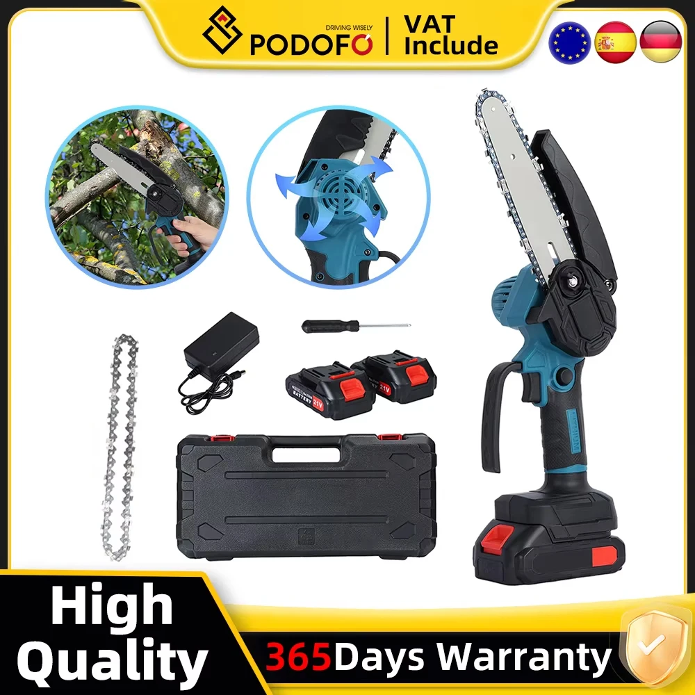 Tronçonneuse électrique sans balais, sans fil, lithium-ion, verrouillage de sécurité pour la coupe et l'élagage du bois à domicile, 21V, 8 po